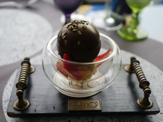 Desserts - Frozen Pistachio Nougat in Chocolate Ball ($17)
